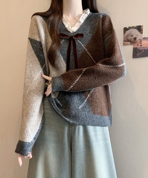 ViViDAY（ビビデー）の「レースVネック　フロントリボン　ニットプルオーバー（ニット/セーター・レディース・ワインレッド/ブラウン系その他・M）」の20枚目の写真