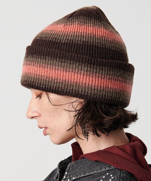RACAL（ラカル）の「＜RACAL＞リバーシブル オンブレボーダー ニットキャップ（ニットキャップ/ビーニー・レディース・ベージュ/ダークブラウン・FREE）」の3枚目の写真