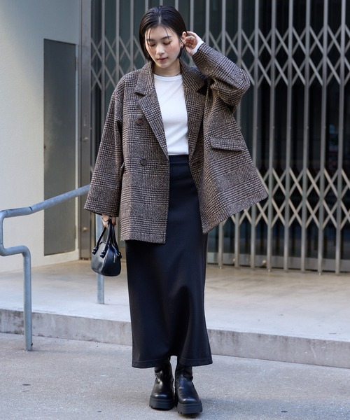 セール】グレンチェック ダブルブレスト コクーンスリーブショート丈