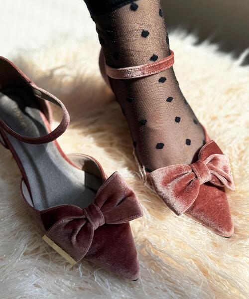 ESPERANZA（エスペランサ）の「【EC限定】ベルベットリボン2WAYセパレートパンプス（パンプス・レディース・ターコイズブルー系7/ブラック系6/ピンク系9・24.5cm/23.5cm/24.0cm/22.5cm/23.0cm）」の8枚目の写真