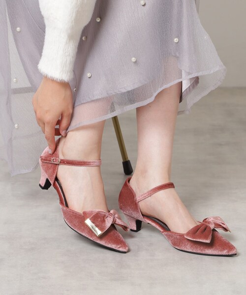 ESPERANZA（エスペランサ）の「【EC限定】ベルベットリボン2WAYセパレートパンプス（パンプス・レディース・ターコイズブルー系7/ブラック系6/ピンク系9・24.5cm/23.5cm/24.0cm/22.5cm/23.0cm）」の6枚目の写真