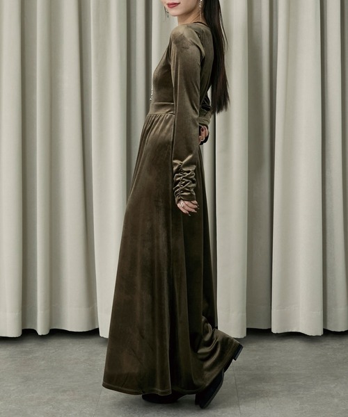 sheller シェリエ パイピングベロアワンピ STYLEMIXER | パイピングベロアキャミワンピース (ワンピース(ロング