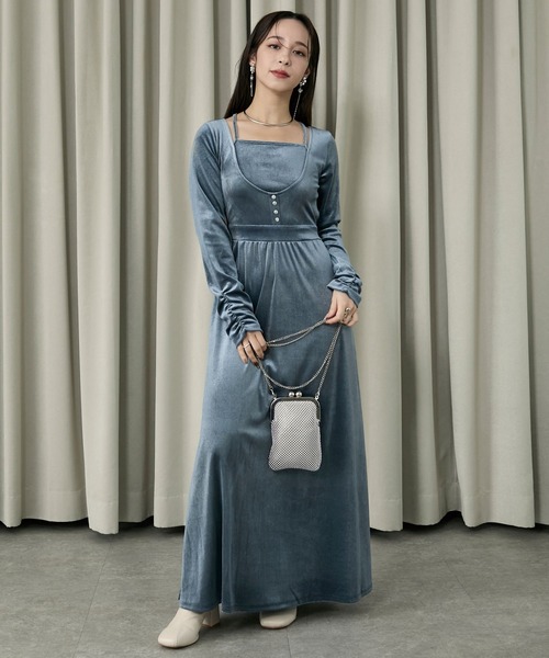 sheller シェリエ パイピングベロアワンピ sheller シェリエ パイピングベロアワンピ