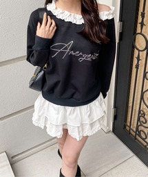 ビジュープリントフリルネックワンショル スウェット