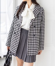 clear | ブロックチェックフェイクウールダブルジャケット[オフィスカジュアル 着回し抜群 大人]≪AW新作≫(テーラードジャケット)