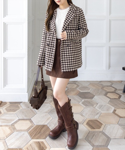 clear（クリア）の「ブロックチェックフェイクウールダブルジャケット[オフィスカジュアル 着回し抜群 大人]（テーラードジャケット・レディース・ブラウン/ブラック・F）」の16枚目の写真