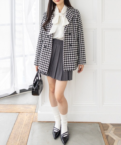 clear（クリア）の「ブロックチェックフェイクウールダブルジャケット[オフィスカジュアル 着回し抜群 大人]（テーラードジャケット・レディース・ブラウン/ブラック・F）」の15枚目の写真