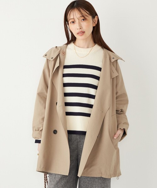 セール】SHIPS Colors:フード トレンチ ハーフ コート（トレンチコート