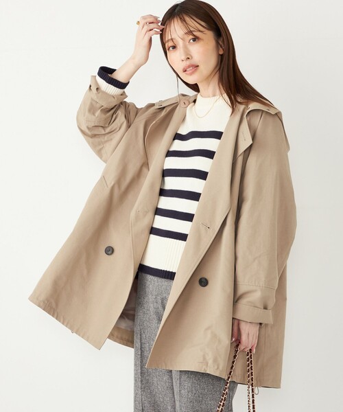 SHIPS Colors(シップス カラーズ)の「SHIPS Colors:フード トレンチ ハーフ コート(トレンチコート・レディース・ベージュ/ネイビー・SMALL/MEDIUM)」の13枚目の写真