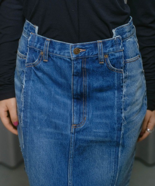 THINGS THAT MATTER（シングス ザット マター）の「REMAKE DENIM SKIRT / リメイク デニム スカート（デニムスカート・レディース・ブルー/ブラック・2/1）」の7枚目の写真