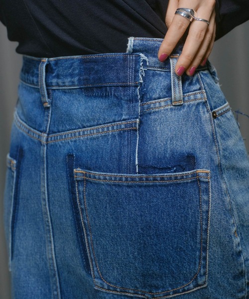 THINGS THAT MATTER（シングス ザット マター）の「REMAKE DENIM SKIRT / リメイク デニム スカート（デニムスカート・レディース・ブルー/ブラック・2/1）」の10枚目の写真