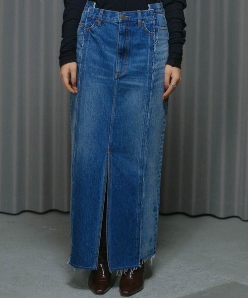 THINGS THAT MATTER（シングス ザット マター）の「REMAKE DENIM SKIRT / リメイク デニム スカート（デニムスカート・レディース・ブルー/ブラック・2/1）」の6枚目の写真