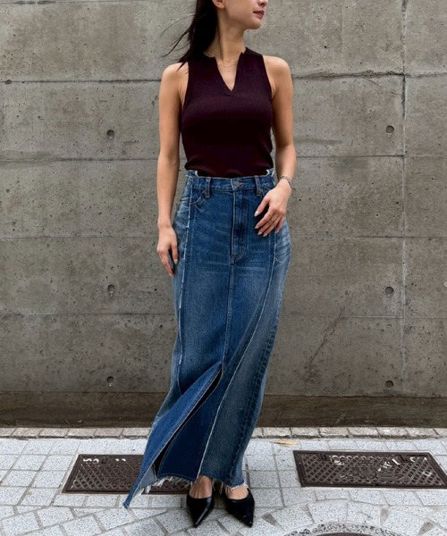 THINGS THAT MATTER(シングス ザット マター)の「REMAKE DENIM SKIRT / リメイク デニム スカート(デニムスカート・レディース・ブルー/ブラック・2/1)」の13枚目の写真