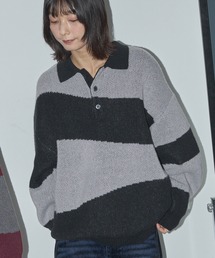 Anchor Smith（アンカー スミス）の「ニュアンスボーダージャガードニットポロシャツ（ニット/セーター・メンズ）」