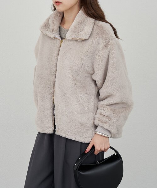 SHENERYフェイクファーコート　シーナリー　グレージュ　アウター　ふわふわ セール】ダブルジップファーコート（その他アウター）｜SHENERY