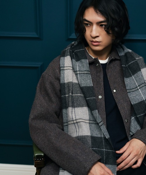 KATHARINE HAMNETT LONDON (キャサリンハムネットロンドン)の「KATHARINE HAMNETT LONDON/キャサリンハムネットロンドン カシミヤ100% チェックマフラー(マフラー・メンズ・グレー/ワインレッド/ネイビー・FREE)」の1枚目の写真