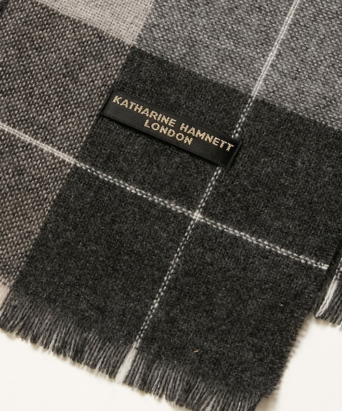 KATHARINE HAMNETT LONDON (キャサリンハムネットロンドン)の「KATHARINE HAMNETT LONDON/キャサリンハムネットロンドン カシミヤ100% チェックマフラー(マフラー・メンズ・グレー/ワインレッド/ネイビー・FREE)」の6枚目の写真