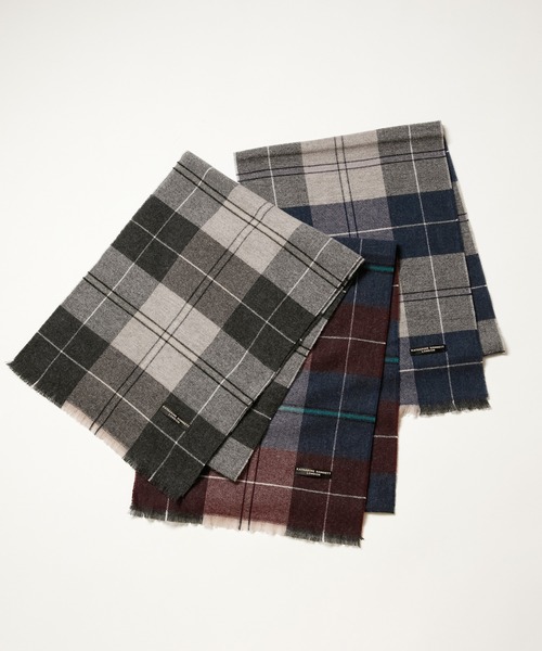 KATHARINE HAMNETT LONDON (キャサリンハムネットロンドン)の「KATHARINE HAMNETT LONDON/キャサリンハムネットロンドン カシミヤ100% チェックマフラー(マフラー・メンズ・グレー/ワインレッド/ネイビー・FREE)」の4枚目の写真