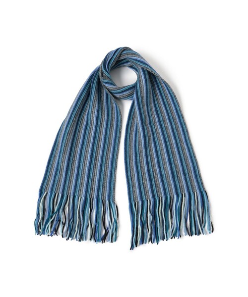 BEAMS（ビームス）の「【別注】ROBERT MACKIE / Multi Stripe Muffler（マフラー・メンズ・ブルー/オレンジ・ONE SIZE）」の2枚目の写真