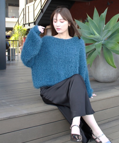 セール】フラッフィールーズニット / 長袖 クルーネック ボリューム袖