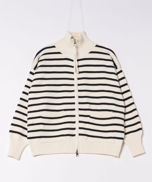 STAY MOTION（ステイモーション）の「【WEB限定】ダブルジップボーダーニットトップス［韓国ファッション カジュアル］（ニット/セーター・レディース・アイボリー/ブラック・F）」の11枚目の写真