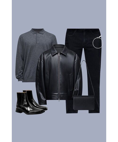 セール】シンセティックレザーエクストラオーバーサイズシングル