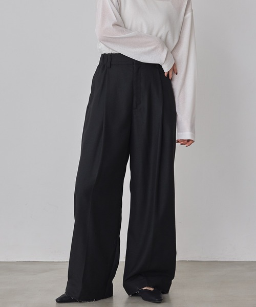 hunch(ハンチ)の「ウール混 ワイドタックパンツ(その他パンツ・レディース・ブラック/チャコール/ダークブラウン・FREE)」の6枚目の写真