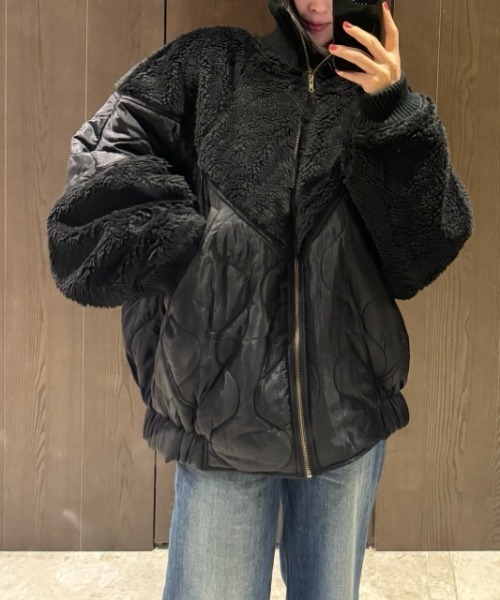 FAVORITO(ファヴォリート)の「中綿異素材切り替えブルゾン(ブルゾン・レディース・カーキ/ブラック・F)」の2枚目の写真