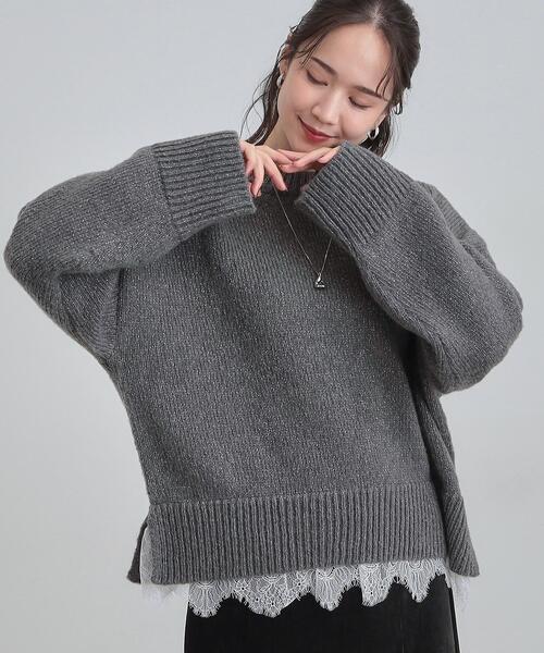 Cutie Blonde（キューティーブロンド）の「【S-LL】インせず着られる 裾レースラメニット（ニット/セーター・レディース・ブルー系その他/ダークグレー/オフホワイト・04/03/02/01）」の2枚目の写真