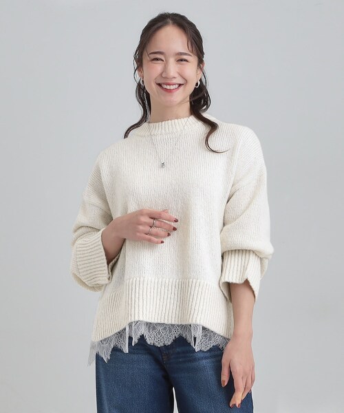 Cutie Blonde（キューティーブロンド）の「【S-LL】インせず着られる 裾レースラメニット（ニット/セーター・レディース・ブルー系その他/ダークグレー/オフホワイト・04/03/02/01）」の20枚目の写真