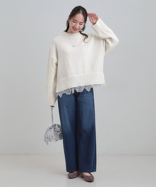 Cutie Blonde（キューティーブロンド）の「【S-LL】インせず着られる 裾レースラメニット（ニット/セーター・レディース・ブルー系その他/ダークグレー/オフホワイト・04/03/02/01）」の22枚目の写真
