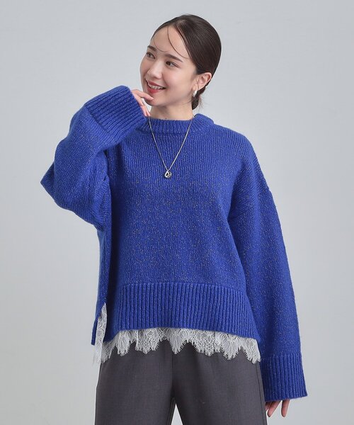 Cutie Blonde（キューティーブロンド）の「【S-LL】インせず着られる 裾レースラメニット（ニット/セーター・レディース・ブルー系その他/ダークグレー/オフホワイト・04/03/02/01）」の15枚目の写真