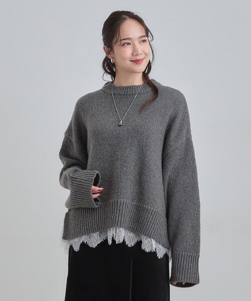 Cutie Blonde（キューティーブロンド）の「【S-LL】インせず着られる 裾レースラメニット（ニット/セーター・レディース・ブルー系その他/ダークグレー/オフホワイト・04/03/02/01）」の19枚目の写真