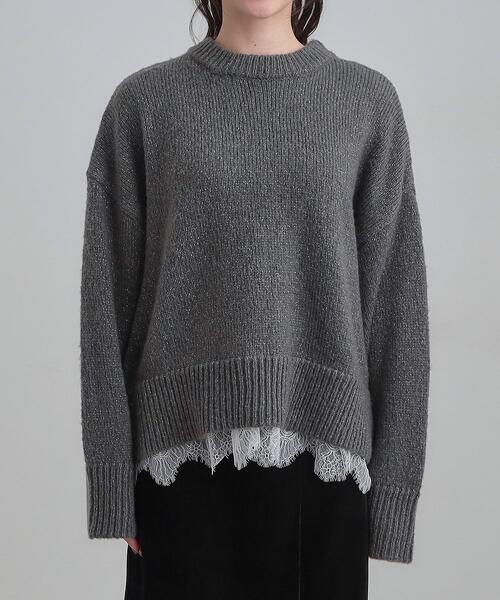 Cutie Blonde（キューティーブロンド）の「【S-LL】インせず着られる 裾レースラメニット（ニット/セーター・レディース・ブルー系その他/ダークグレー/オフホワイト・04/03/02/01）」の11枚目の写真