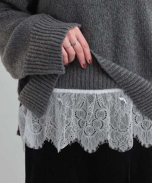 Cutie Blonde（キューティーブロンド）の「【S-LL】インせず着られる 裾レースラメニット（ニット/セーター・レディース・ブルー系その他/ダークグレー/オフホワイト・04/03/02/01）」の7枚目の写真