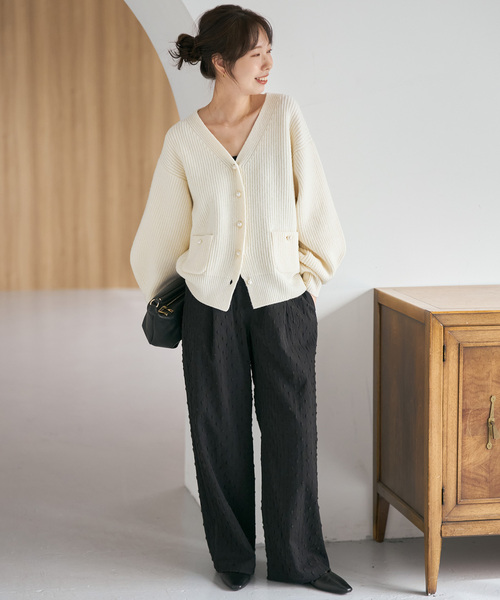 Spick & Span（スピックアンドスパン）の「《WEB限定》ドットジャガードイージーパンツ（その他パンツ・レディース・ホワイト/ブラック・36/38）」の4枚目の写真