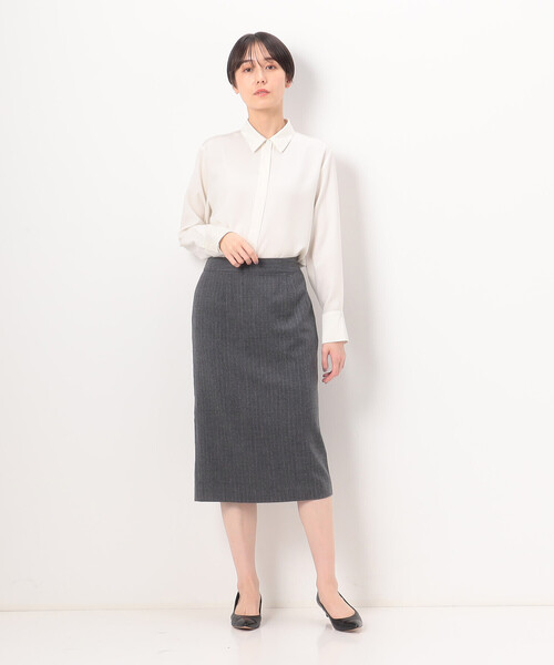 COMME CA(コムサ)の「〔 TALLサイズ 〕 【セットアップ対応】ウールストライプ スカート(スカート・レディース・グレー/ネイビー・13号/15号)」の4枚目の写真