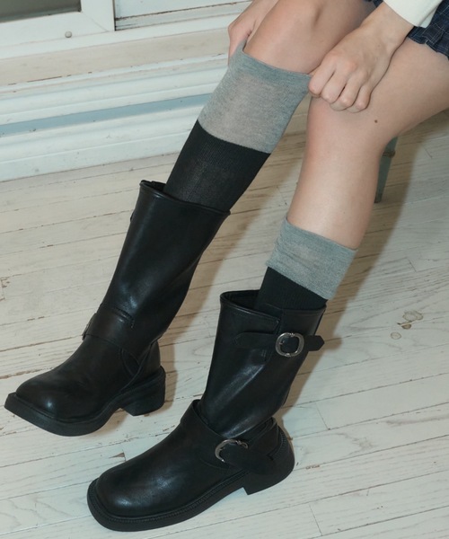 Birthday room（バースデイルーム）の「レイヤードデザインソックス/Layered design socks（ソックス/靴下・レディース・ブラック/グレー・FREE）」の4枚目の写真