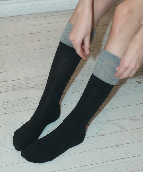 Birthday room（バースデイルーム）の「レイヤードデザインソックス/Layered design socks（ソックス/靴下・レディース・ブラック/グレー・FREE）」の5枚目の写真