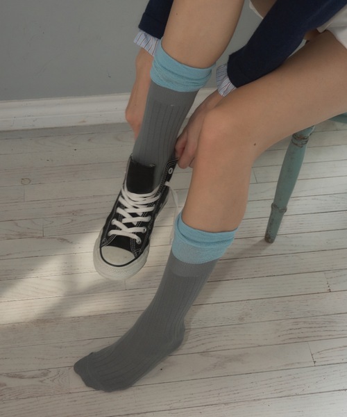 Birthday room（バースデイルーム）の「レイヤードデザインソックス/Layered design socks（ソックス/靴下・レディース・ブラック/グレー・FREE）」の9枚目の写真