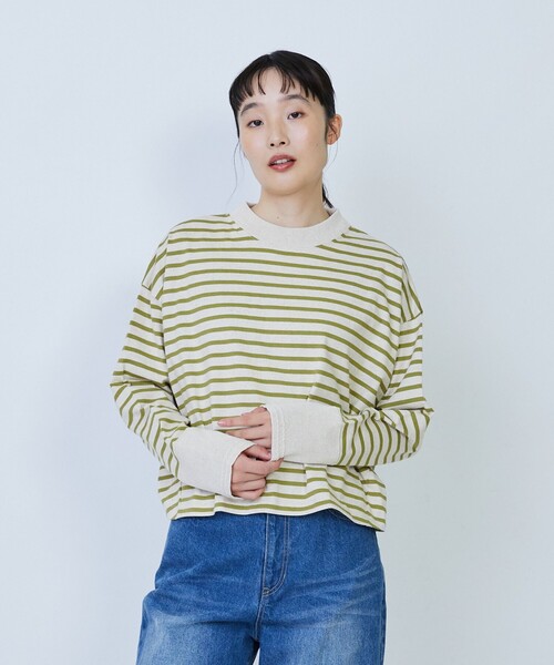 LOISIR(ロワズィール)の「綿麻天竺モックネックショートプルオーバー(Tシャツ/カットソー・レディース・ブルー系その他/グリーン系その他/ブラック・FREE)」の2枚目の写真