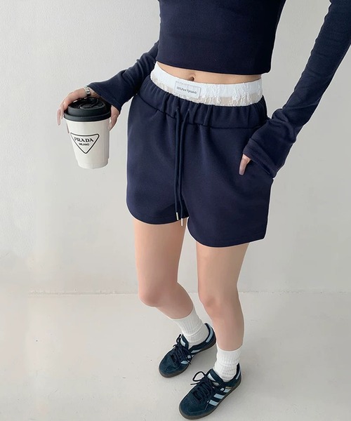 shopnikoniko(ショップニコニコ)の「レースレイヤード風 スウェットショートパンツ(その他パンツ・レディース・ホワイト/ブラック/グレー/ネイビー・フリー)」の15枚目の写真
