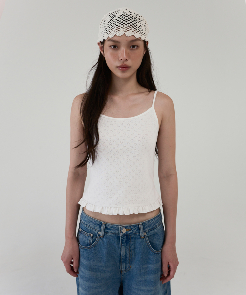 AOPT(アオプト)の「HEART PUNCH RUFFLE CAMI TOP - WHITE(Tシャツ/カットソー・レディース・その他・SMALL/MEDIUM)」の1枚目の写真