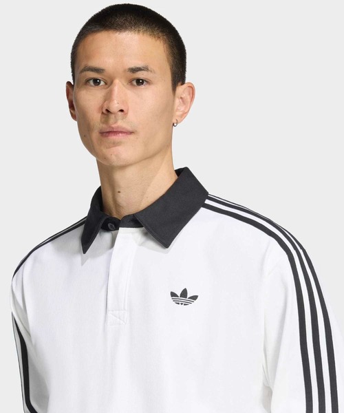 adidas（アディダス）の「スリーストライプス ラグビー 長袖ポロ / アディダスオリジナルス adidas Originals（ポロシャツ・メンズ・ホワイト/ブラック/ブルー・X-LARGE/MEDIUM/LARGE/XX-LARGE/X-SMALL/SMALL/3XL）」の5枚目の写真