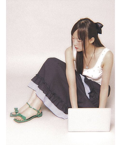 LEVASE（ルバズ）の「e.g) coco ribbon sandal-green 2cm（サンダル・レディース・その他・38/39/35/36/37/36.5/37.5/35.5/38.5）」の4枚目の写真