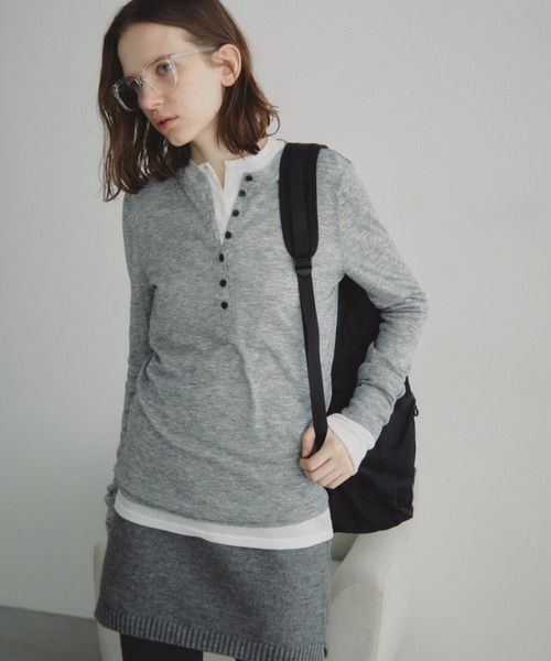 シアーリブヘンリーネックトップス（Tシャツ/カットソー）｜Auntie