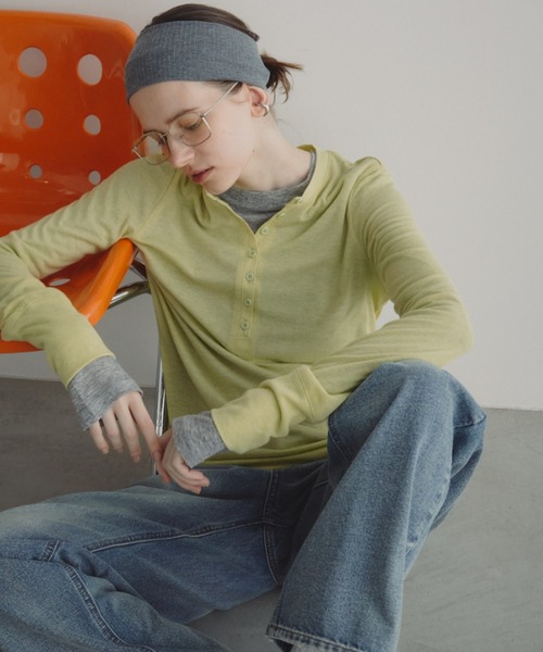 シアーリブヘンリーネックトップス（Tシャツ/カットソー）｜Auntie