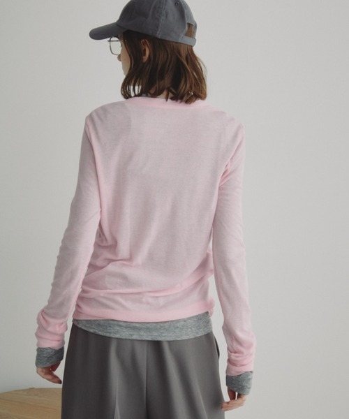 Auntie Rosa Holiday(アンティローザホリデー)の「シアーリブヘンリーネックトップス(Tシャツ/カットソー・レディース・グレー/ラベンダー/ライム/ピンク/アイボリー/ブラック・FREE)」の7枚目の写真