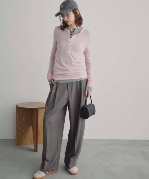 Auntie Rosa Holiday(アンティローザホリデー)の「シアーリブヘンリーネックトップス(Tシャツ/カットソー・レディース・グレー/ラベンダー/ライム/ピンク/アイボリー/ブラック・FREE)」の8枚目の写真