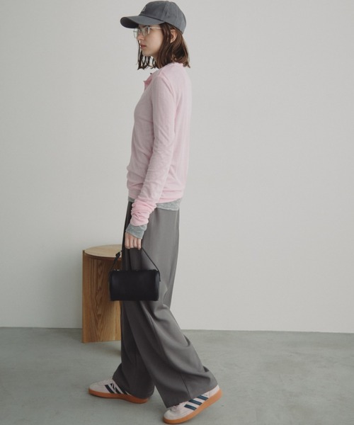 Auntie Rosa Holiday(アンティローザホリデー)の「シアーリブヘンリーネックトップス(Tシャツ/カットソー・レディース・グレー/ラベンダー/ライム/ピンク/アイボリー/ブラック・FREE)」の10枚目の写真